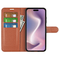 Miniatyrbild 2 av 6: iPhone 16 Plus Fodral Litchi Läder Brun