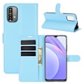 Miniatyrbild 1 av 5: Xiaomi Redmi 9T - Litchi Läder Fodral - Blå Blue Blå