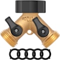 Miniatyrbillede 1 af 5: Havedeleslange - 2-vejs Y-stykke - Messing - Haveslangeadapter - Massiv messing - Kobber - 2 ventiler med 5 gummiskiver