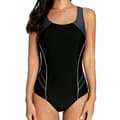 Women's One-Piece Swimsuit, Athletic Racerback, Training Swimsuit, Slim Fit, Black+Grey