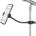 Mobilholder til mikrofonstativ med fleksibel svanehals, sikker telefonklemme til 0.4-1.1 tommer stativer og stænger