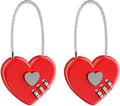 2-pack hjärtformade hänglås med vajer - röd, 3-siffrigt kombinationslås M