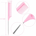Miniatyrbild 2 av 7: 3-pack Råttsvans Kammar i Stål med Kolfiber, Värmebeständiga, för Tupering (Rosa) Pi Pink 3 Count (Pack of 1)