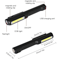 Pikkukuva 2 / 5: Led-työvalo, 2 kpl Cob-taskulamppu 3w USB-ladattava magneettikiinnikkeellä, 350 lumenia 2-in-1 ABS-leirintälamppu kotiin, autotalliin, työpajaan, Hiki