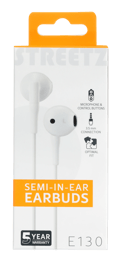 E130 Semi-in-ear hörlurar, svarsknapp, 3,5 mm, mikrofon, vit Vit