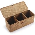 Seaweed Storage Basket with Lid, Hand-Woven Rectangular Organizer with 3 Compartments for Table, Bathroom or Wardrobe, Natural 32 cm