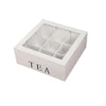 Trä tebox med 9 fack, förvaringslåda för tepåsar, tebox med transparent lock, displayställ för teförvaring