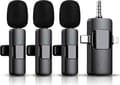 3-i-1 Trådlös Lavalier Mikrofon för iPhone, iPad, Android, Kamera, 12 timmar