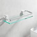 Aluminum Bathroom Shelf with Tempered Glass, Rectangular, 1 Layer, Extra Thick, Silver Sandblasted, Wall Mounted
