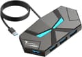 USB 3.0 Hub 7-port Powered Splitter with 1.2m Extension Cable 5Gbps Data Transfer LED Light for Laptop Desktop PC Black