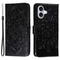 Kompatibelt iPhone 16-etui PU-læder Mandala Præget Design Pung Telefonetui [DB] Sort Black