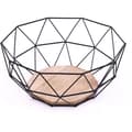 Black Geometric Metal Wire Basket with Wooden Base Decorative Storage/Display Basket Fruit Bowl