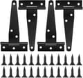 4 Pieces Black Door T-Hinges with Screws, 4 Inch T-Strap Hinges,