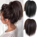 Syntetisk hårknute-extension, bustete rett hårbånd, elastisk chignon-scrunchie