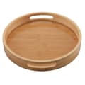 Round Bamboo Wood Serving Tray for Dinner Trays Tea Bar Breakfast Food Container Handle Storage T