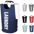 82L Large Laundry Basket, Foldable Laundry Hamper, Freestanding Tall Laundry Basket, Collapsible Laundry Basket (Dark Blue)-tfrf