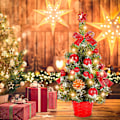 Miniatyrbild 3 av 5: Mini Konstgjort Julgran, Liten Julgran med LED-lampor, Mini Bordsgran Dekoration för Kontor, Bar, 40cm (Röd)
