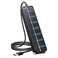7-Portars USB Hub Splitter Multi Hub USB 3.0 Adapter USB Flera Portar Strömadapter med Strömbrytare