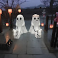 Miniatyrbillede 2 af 5: 2 stk. Sødeste Halloween Statue, Uhyggelige Halloween Dekorationer, Spøgelse der Går med sin Spøgelsehund til Hjemmet, Bordplade, Have