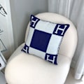 Miniatyrbillede 3 af 3: 45x45cm H-bogstav Uld Kasmirs Pudebetræk Dobbeltseng Sofa Fly Navy Blue