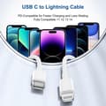 Miniatyrbilde 3 av 5: Ladekabel Hurtiglading, [2-pakning/2M + 3M] Lang USB C til Lightning Ladekabel, Type C 2