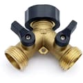 2-way 3/4\" Brass Y-connector, manifold with shut-off valves for two supply hoses, hose coupling