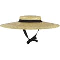 Miniatyrbillede 3 af 4: Dame stråhat med bred skygge, flad top, vintage solhat til strandderby, beige
