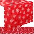 Julebordløber 185x35 cm rød med hvide snefnug polyester