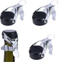 4-pack Stainless Steel Champagne Stoppers for Sparkling Wine with Built-in Pressure Pump, Suitable for Certain Brands (Black) [DB]