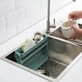Miniatyrbilde 2 av 5: Vaskesil Kurv Foldbar Kjøkkenvask Organizer, Kjøkkensvamp Holder, Frukt Grønnsak Vask Kurv for Vask, Grønnsak Sil Kurv (Farge :