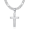 Miniatyrbild 1 av 5: 925 Sterling Silver Kors Halsband För Män Kvinnor Rostfritt Stål 5mm Diamantslipad Figaro Kors Kedja Halsband Polerad Fasad Kant