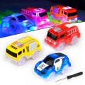 Miniatyrbillede 1 af 5: Biler, 3-pak Lysende Race Fleksible Biler med 5 LED Lys (Blå Politibil, Rød Brandbil, Gul Lastbil), Slot Car Track T