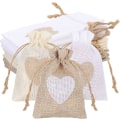Miniatyrbillede 1 af 5: 12 stk. Burlap Gaveposer, 4 * 5,5 Tommer Snøregaveposer 3 Farver Genanvendelige Bomuldssnorepose Godteposer Til Bryllup Fødselsdagsfest Diy Håndværk