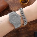 Miniatyrbilde 3 av 4: 3 stk. Herre klokke sett innlagt diamant stål band kvarts klokke halskjede armbånd