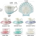 Miniatyrbilde 5 av 5: Perlemor kaffekopp og skål, 8oz(240ML) for spesialkaffedrikker, cappuccino, latte, americano og te, elegante keramiske kaffekopper for kaffe
