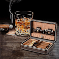 Miniatyrbillede 4 af 5: Ctmw Læder Rejse Cigar Humidor Etui, Bærbar Cedertræ Med Luftfugtighedsfugter Luftfugtighedsfugter Til 4 Cigarer