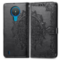 Pikkukuva 2 / 5: Case Nokia 1.4 Cover Nahkaiselle Lompakon Cover Kohokuvioitu Mandala Magneettinen Flip Protection Iskunkestävä - Musta
