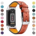 Premium äkta läder justerbart klockarmband för Fitbit Charge 6 5 - Orange Orange