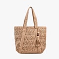 Miniatyrbillede 1 af 5: Kvinde Vævning Skuldertaske Håndlavet Halm Strandtaske Stor Kapacitet Rejsetaske Kvast Taske beige