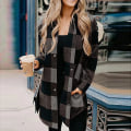Miniatyrbillede 3 af 4: Dunjakke til kvinder, vinter Lapel krave knap Plaid lange frakker Casual Trench frakker til kvinder Cardigan med lommer