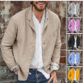 Miniatyrbilde 1 av 2: Herre bomull, lin Casual dress frakk Lapel button-down jakke D