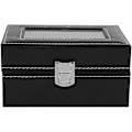 Miniatyrbild 1 av 5: Urklocka Box, 3 Fack PU Läder Svart Klassisk Klocka Smycken Display Förvaring Organizer