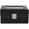 Miniatyrbillede 1 af 5: Urboks, 3 Slots PU Læder Sort Klassisk Ur Smykke Display Opbevaring Organizer