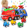 Miniatyrbild 1 av 5: Lastbilar med dinosaurier för småbarn 1-4 år - dinosaurietransport, leksakslastbilar för pojkar, födelsedagspresenter