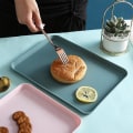 Miniatyrbillede 4 af 5: Pakke med 3 serveringsbakker i plast, serveringsbakker i plast, små rektangulære bakker til køkken, spisestue, cafe, (pink, grå, grå-grøn)
