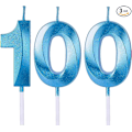 Pikkukuva 1 / 5: Siniset 100. syntymäpäiväkynttilät kakkuihin ja muffinsseihin, numero 100 kynttiläkakun koristeeksi juhliin, vuosipäivään, häihin ja muihin juhliin