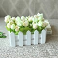 Miniatyrbillede 5 af 5: 1 sæt hvidt træhegn kunstig blomst blomsterholder hjem haveindretning