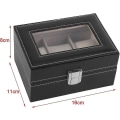 Miniatyrbild 5 av 5: Urklocka Box, 3 Fack PU Läder Svart Klassisk Klocka Smycken Display Förvaring Organizer