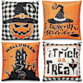 Miniatyrbillede 1 af 5: Happy Halloween pudebetræk sæt 18x18 stykker linned pudebetræk græskar heks slot trick or treat juledekoration til sofa soveværelse bil sengetøj