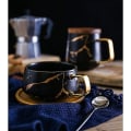 Miniatyrbilde 5 av 5: Kaffekrus, Tekopp, Keramikkrus, Gulldesign, med treunderkopp (svart)